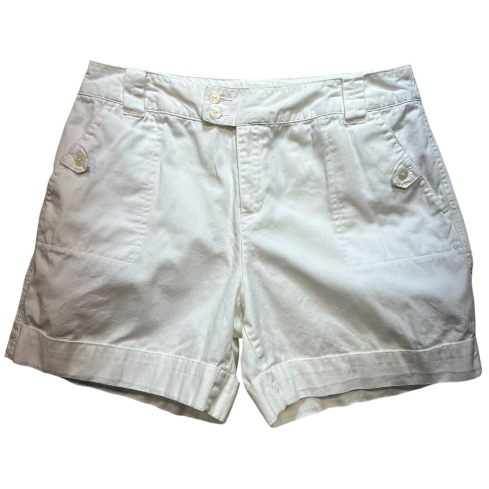 Dressbarn Women's Cotton Casual Shorts Lightweight Size 12 White Outdoor Pockets